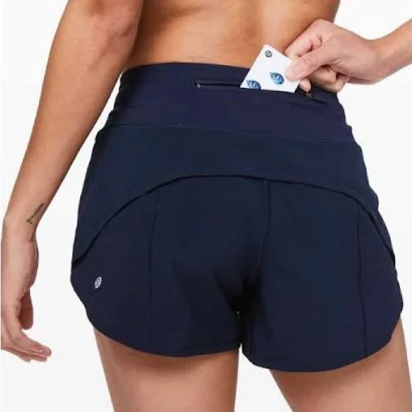 Lululemon Speed Up Mid Rise Lined Shorts 4” in True Navy - Picture 2 of 7